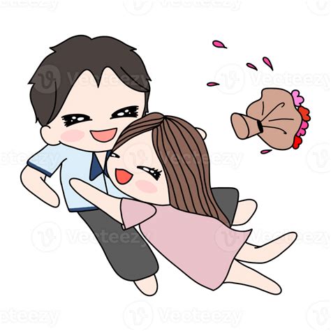 Cute Cartoon Couple Take Red Bouquet 27187775 Png