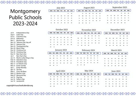 Montgomery Public Schools Calendar with Holidays 2023-2024