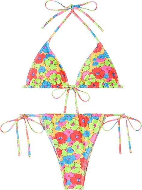 Amazon Soly Hux Women S Floral Print Bikini Sets Halter Tie Side