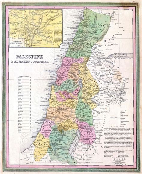 Large Detailed Old Map Of Palestine And Adjacent Countries