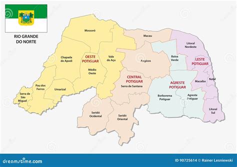 Mapa Administrativo Y Pol Tico De Rio Grande Do Norte Con La Bandera