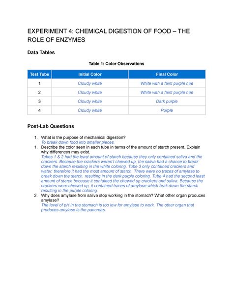 Exp Chemical Digestion Of Food The Role Of Enzymes Experiment