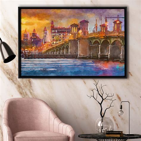 St Augustine Florida Usa Skyline Bridge City Art Watercolor Framed Can ...