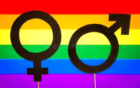 Gender Symbols With Lgbt Rainbow Flag Background Stock Photo Image Of