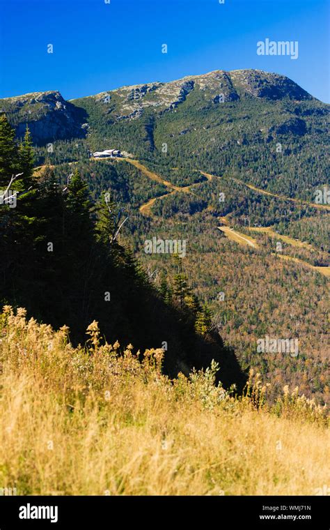 Stowe Mountain Resort ski trails during late fall foliage season, Stowe ...