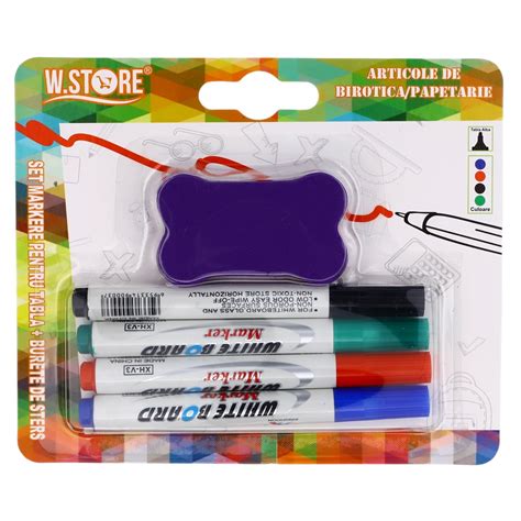 Set Markere Cu Burete De Sters Pentru Tabla Alba Whiteboard