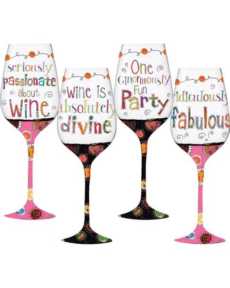 Cypress Home Wonderfully Quirky Handpaint Wine Glass Set Of 4