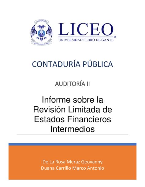 Informe Sobre LA Revisión Limitada DE Estados Financieros Intermedios