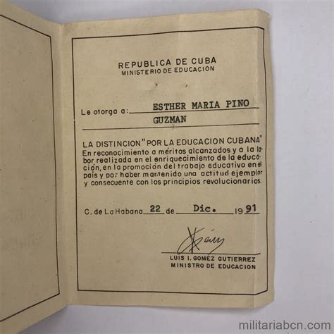 Cuba Documento Concesi N De La Distinci N Por La Educaci N Cubana