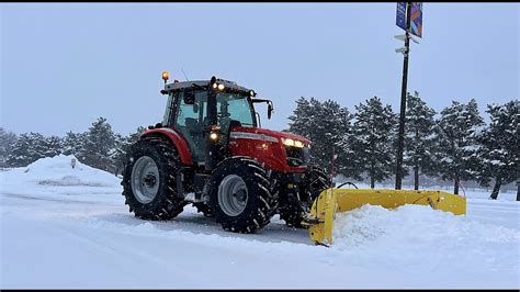 Massey Ferguson Tractor Plowing Snow With 110 Snow Wolf Quattro Plow