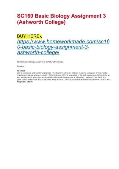 Sc160 Basic Biology Assignment 3 Ashworth College