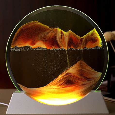 Gyedtr 12in Moving Sand Art Liquid Motion With Light Moving Sand Art Picture Round Glass Deep