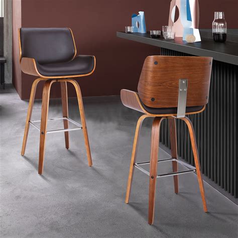 Armen Living Tyler Mid Century Swivel Counter Height Barstool Brown