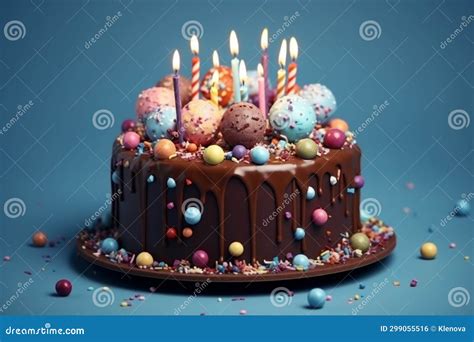 Chocolate Birthday Cake with Candles Stock Photo - Image of gift ...