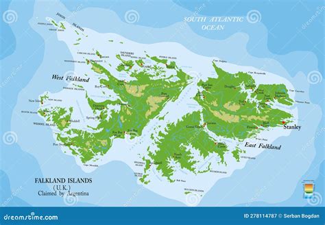 Falkland Malvines Islands Physical Map Stock Vector Illustration Of