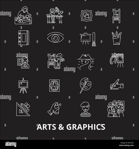 Arts Graphics Editable Line Icons Vector Set On Black Background Arts