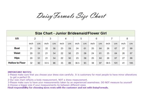 Size Chart - Please Choose Your Size – DaisyFormals-Bridesmaid and ...