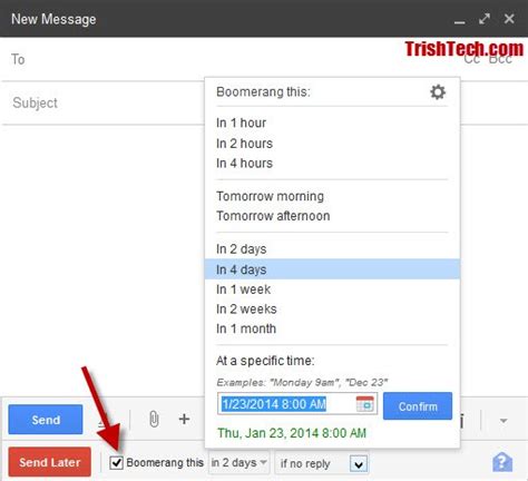 Schedule Email Messages In Gmail With Boomerang Extension