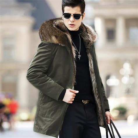 Real Fur Jacket Men Winter Thick Warm Fur Parka Natural Raccoon Fur