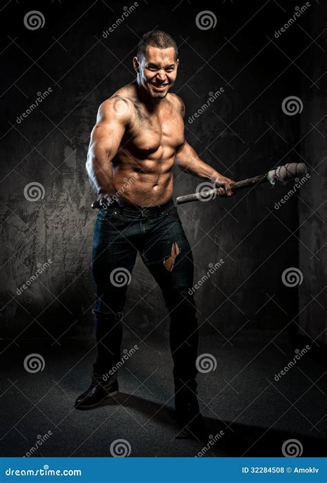 Muscular Man Holding Torch Stock Photo Image Of Force 32284508