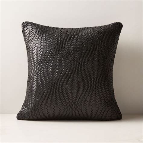 Flow Woven Black Leather Throw Pillow With Feather Down Insert