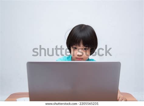 Cute Smart Asian Boy Happily Using Stock Photo 2205565231 Shutterstock