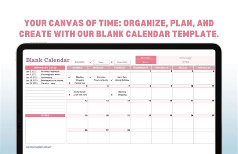 Blank Calendar Template in Excel, Google Sheets - Download | Template.net