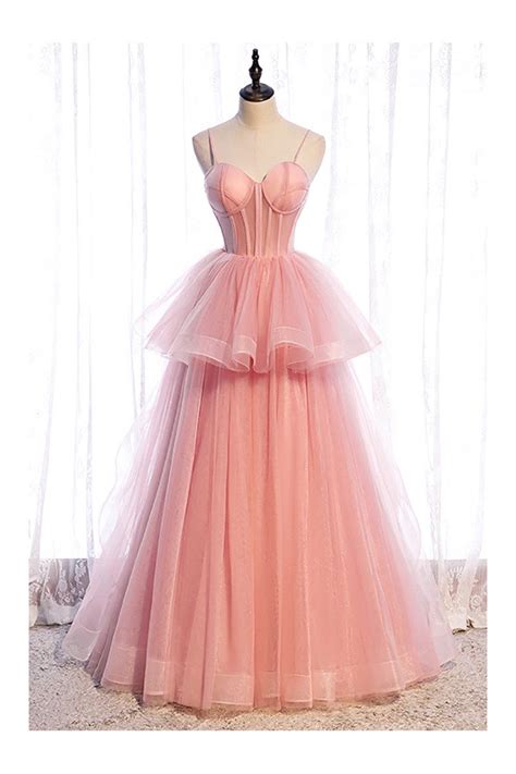 Ruffled Tulle Cute Pink Ballgown Formal Dress With Corset Top 133