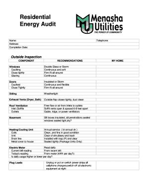 Fillable Online Cityofmenasha Wi Energy Audit Form Menasha