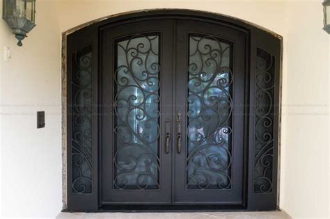 Custom Iron Milan Steel Double Entrance Doors With Sidelights