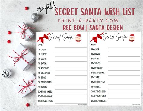 Free Printable Secret Santa Wish List