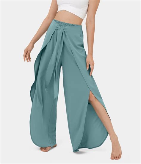 Wholesale Breezeful High Waisted Tie Front Palazzo Flowy Split Wide