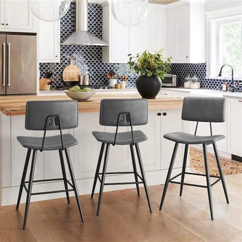 Lue Bona In H Gray Metal Counter Height Bar Stools Curved Seat