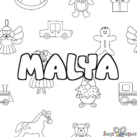 Coloriage prénom MALYA décor Jouets Sans Dépasser