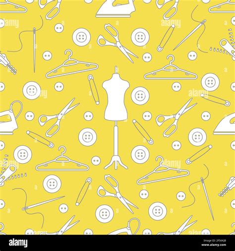 Vector Seamless Pattern With Tools And Accessories For Sewing Template