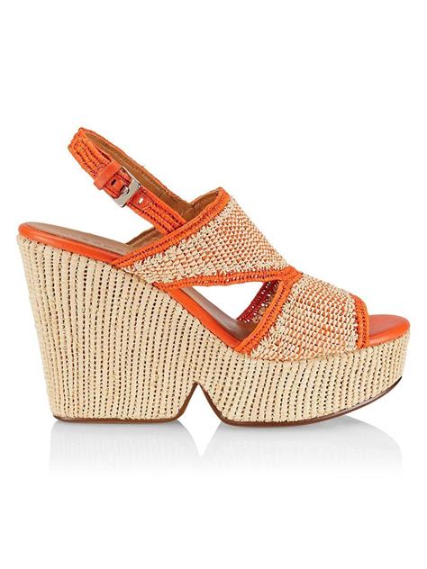 Robert Clergerie Dipa Raffia Platform Sandals In Orange Lyst