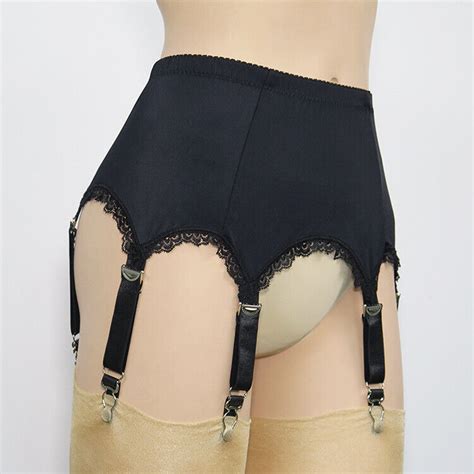 Allacki Lace Edge 6 Straps Garter Belt With Metal Claws Stretchy Girdle