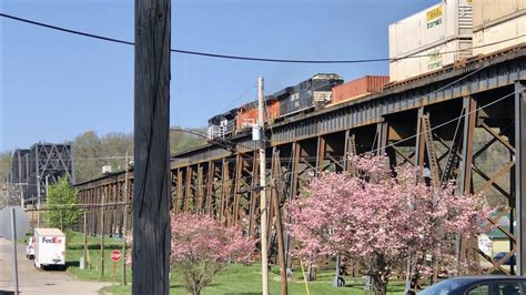 Street Running Train Trestle Train With Dpu Passes Over Long Trestle