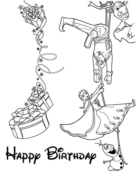 Cast From Frozen Wishes You Happy Birthday Colouring Page Coloring