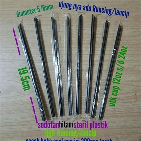 Jual Sedotan Hitam Runcing Lancip Higienis Steril Bungkus Plastik