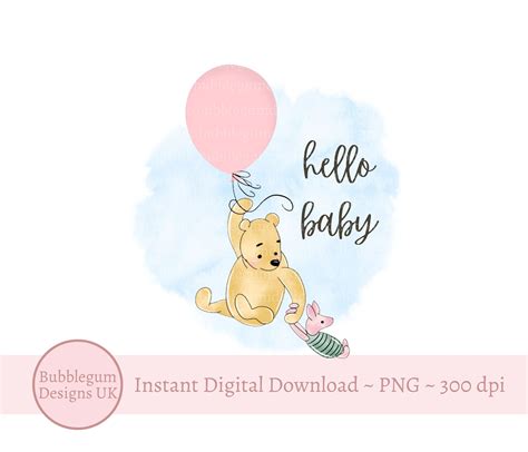 Classic Winnie The Pooh Piglet Pink Balloon Hello Baby Png Winnie