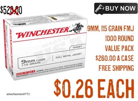 1000rnd Winchester 9mm 115gr Fmj Ammo Value Pack 0 26ea Free Sandh