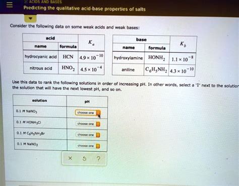 SOLVED Acids And Bases Predicting The Qualitative Acid Base Properties