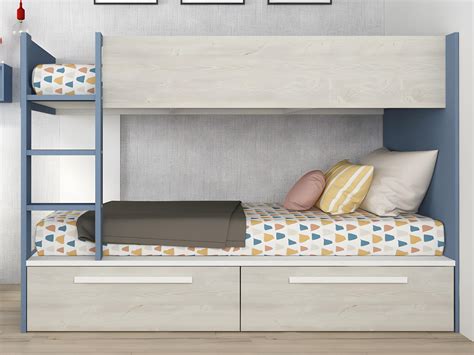 Letto A Castello 2 X 90 X 200 Cm 2 Cassetti Blu Bianco E Naturale