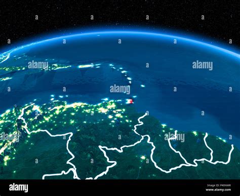 Orbit View Of Caribbean Highlighted In Red With Visible Borderlines And