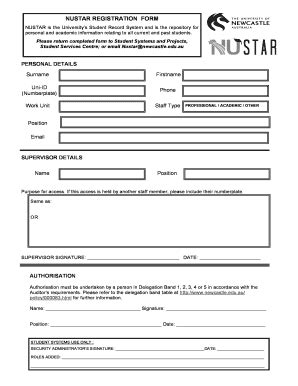 Fillable Online Newcastle Edu Nustar Registration Form University Of