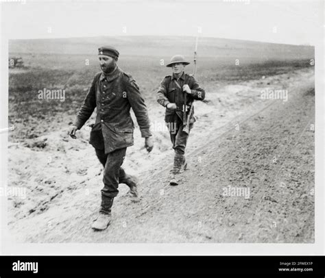 World War One Wwi Western Front A British Soldier Walks Behind A