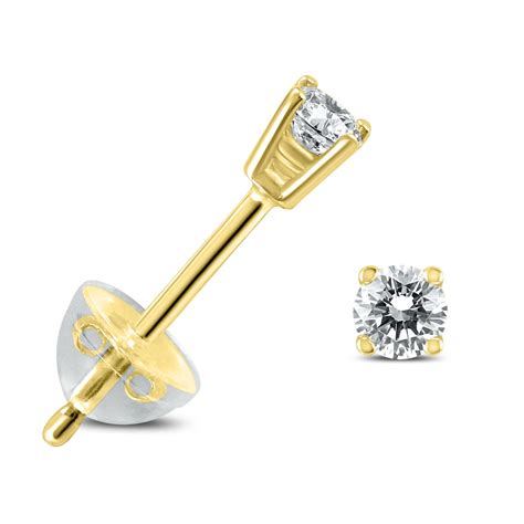 07ctw Round Diamond Solitaire Stud Earrings In 14k Yellow Gold With