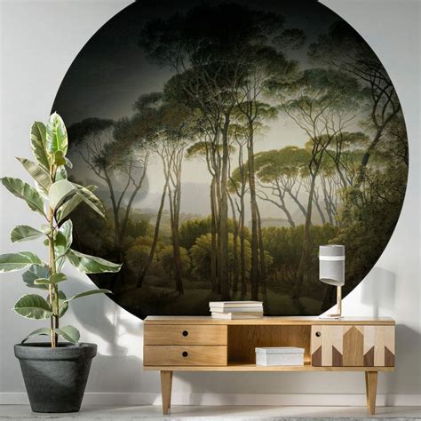 Round Wallpaper Voogd Italian Landscape With Umbrella Pines Dark