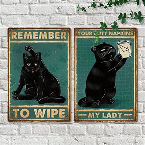 Amazon AntSwegg Funny Bathroom Vintage Metal Tin Sign Black Cat